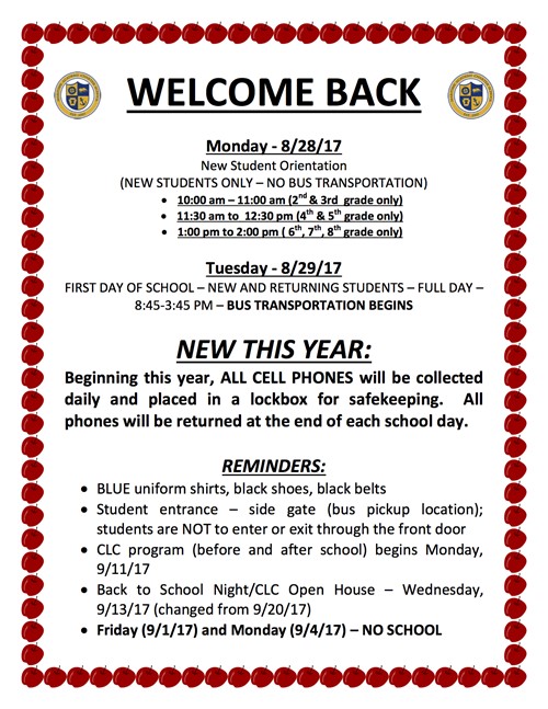 2017 Welcome Back Flyer